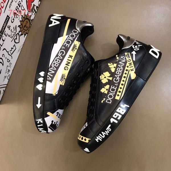 

2019 new ale men 039 lei ure hoe letter color print fa hion true leather comfortable flat ole hoe ize 38 45, Black