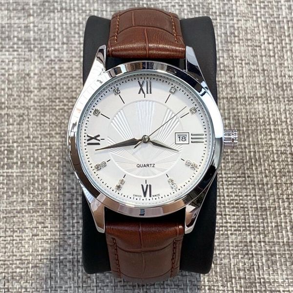 

горячие продажи повседневная мужские кварцевые часы высокое качество подлинные часы с кожаным календарем black band wristwatch роскошный диз, Slivery;brown