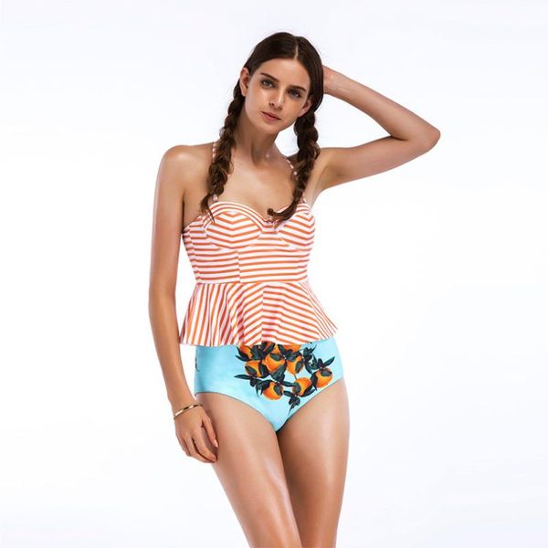 

swimsuit woman 2020 new floral striped swimwear women's separate skirt swimsuit push up bikini beach swimming suit, White;black