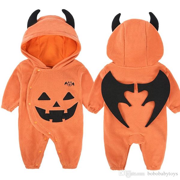 

baby halloween printed jumpsuit girls plush overall bodysuit festival outfits cartoon monster pumpkin ghost printed hooded rompers b215, Blue