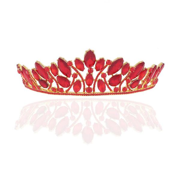 

handmade elegance crystal hair crown tiara red princess rhinestone hair ornaments hairband prom bride wedding accessories