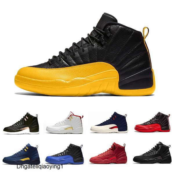 

university gold 12 game royal 12s mens basketball shoes winterize bulls fiba gym red flu game the master taxi men sports trainer sneakers, Black