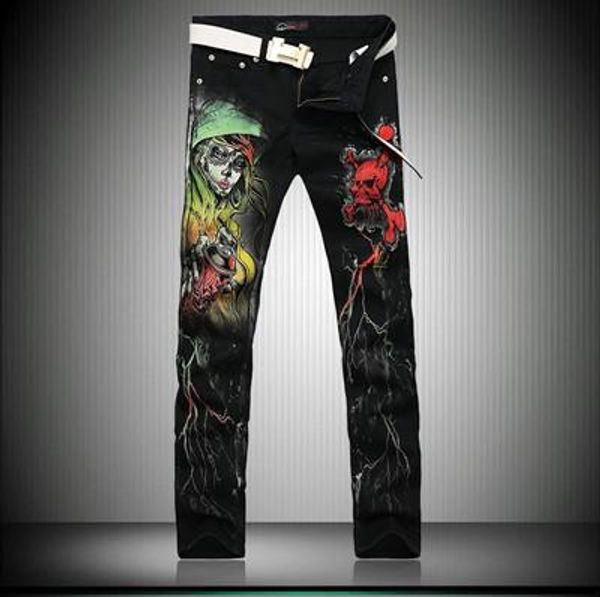 

2020 korean men's jeans motorcycle denim denim stretch pants men's slim printed trousers pencil pants men's pants wholesale, Blue