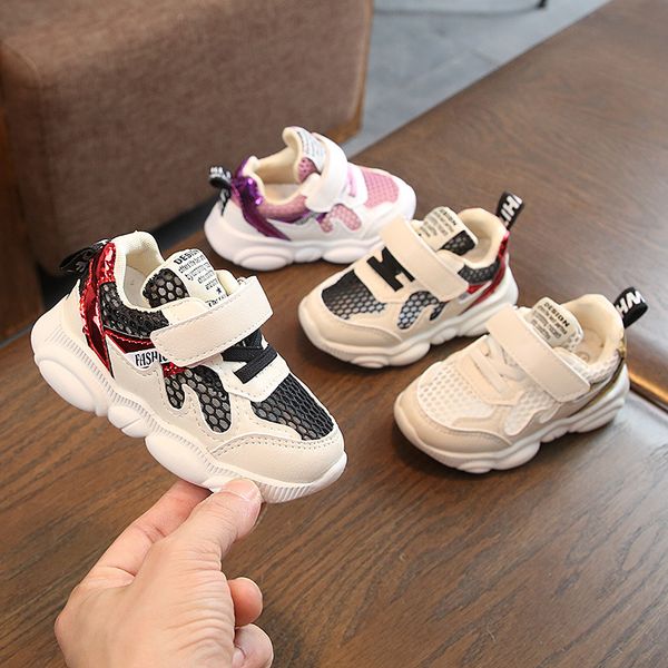 

sneakers summer single-layer mesh children sports shoes girls 1-6 years old baby toddler soft bottom run kids boys, Black;red