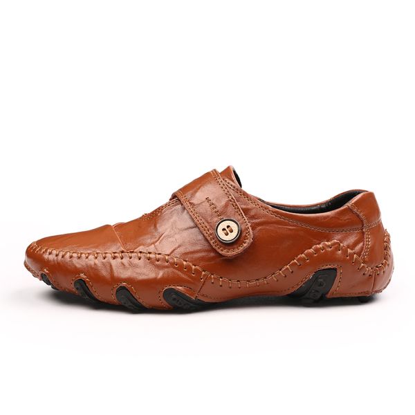 

british style men's leather shoes comfortable lightweight flat shoes zapatos hombre loafers men's hook & loop sneakers, Black