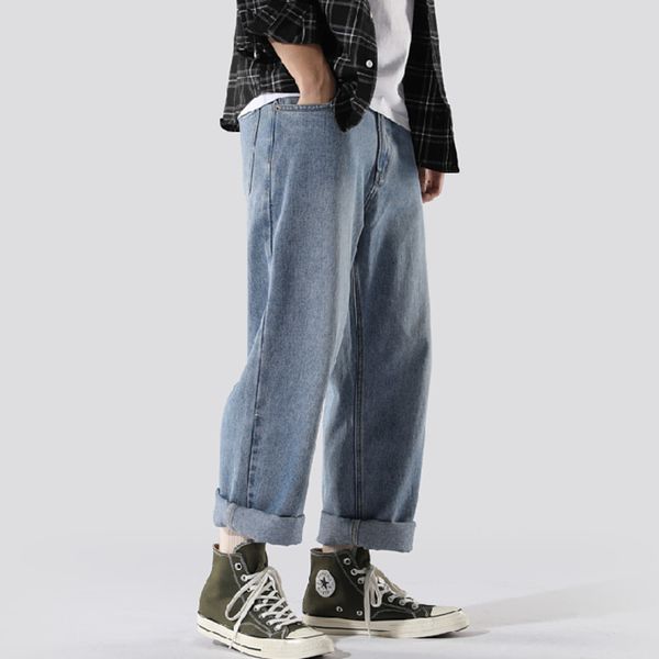 

2019 summer new casual temperament loose cotton large code high waist straight jeans men multi-color -3xl streetwear, Blue