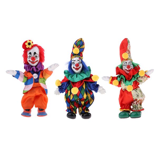 

3pcs 18cm delicate porcelain clown doll jester in colorful costume diy items