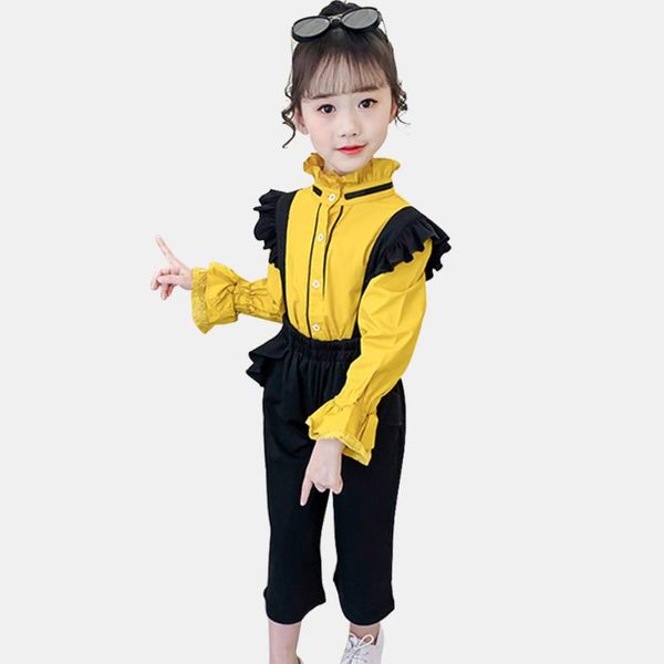 

teen girls clothing ruffles tracksuits for girls patchwork blouse + pants costumes for teenage kids clothing 6 8 10 12 14, White