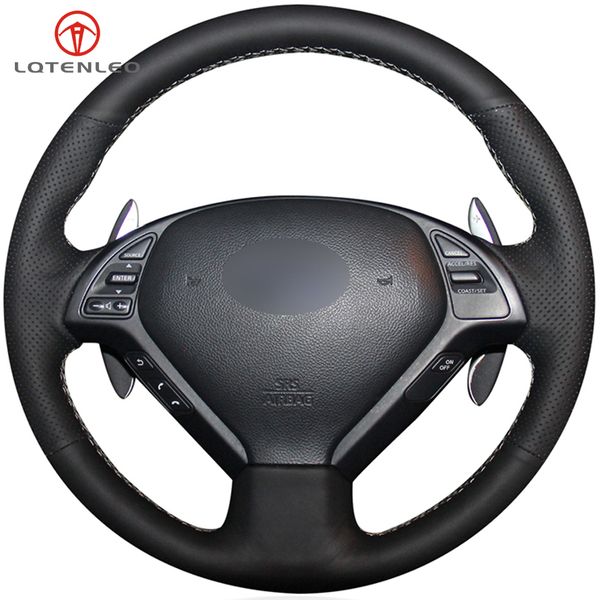 

lqtenleo black artificial leather car steering wheel cover for infiniti g g25 g35 g37 ex ex35 ex30 ex37 q q40 q60 qx50 2014-2018