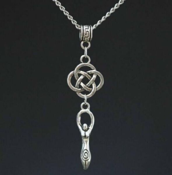 

chinese knot fertility goddess mother earth charm pendant necklace ancient wiccan pagan cross chain necklace couple jewelry holiday gift, Silver