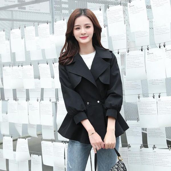 

2020 короткого желоб для женщин осени сладкого эрва воротника тренчите тонкий drawstring женщины плюс размера, Tan;black