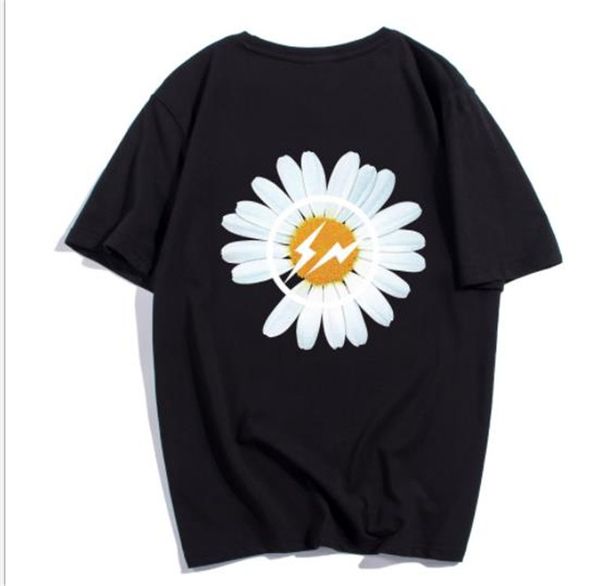 

GD Flower Print Black Womens Summer Tshirts Crew Neck Short Sleeve Fashion Female Couple Clothing Casual Apparel