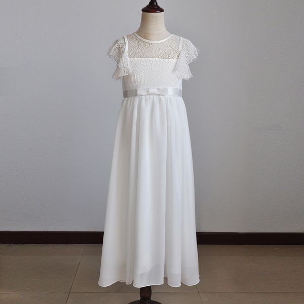 

new girls dress kids short sleeves long maxi tulle lace dress for party wedding formal girls graduation performance clothing, Red;yellow