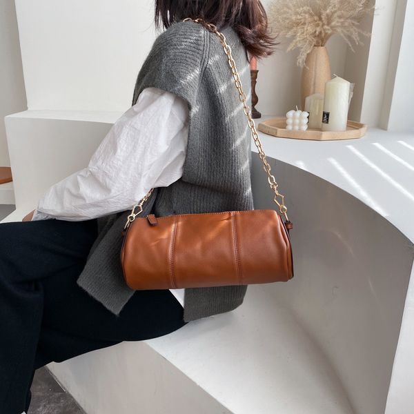 

35#women's pillow bag retro zipper chain bag casual shoulder retro round new handbags crossbody bolsa feminina