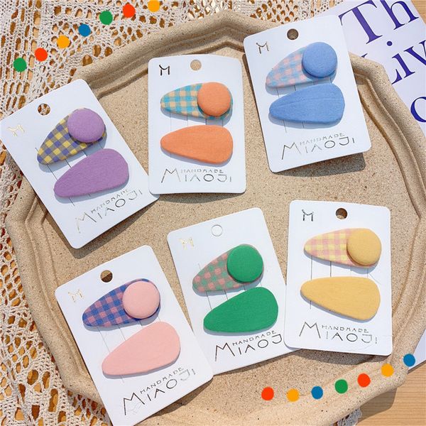 

hair accessories 1 pair korean children simple cute button fabric plaid bb clip fashion sweet girl princess hairpins, Slivery;white