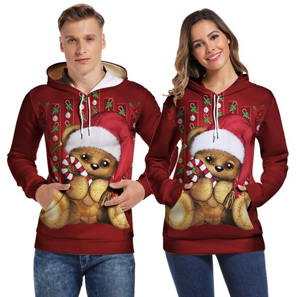 

ugly christmas hoodies man women 3d animal print hooded hoodies couples pullover autumn winter warm streetwear, Black