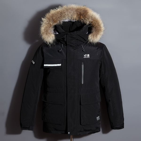 

nice fashion winter 91% white duck down jackets men warm coat parka thickening coat men for winter luxury fur hooded, Black