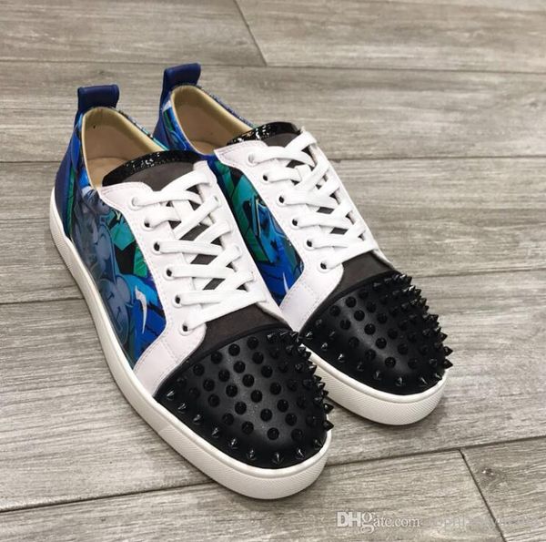 

men's spiked red bottom sneakers junior spikes veau velours sneakers graffiti leather trainers women men's studs party shoes weddi, Black