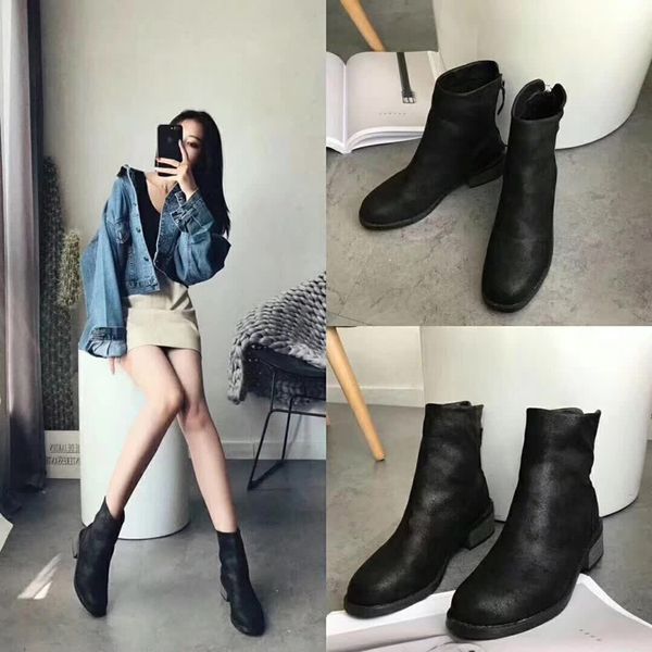 

white mid-calf boots women's rubber shoes rain booties ladies zipper boots-women luxury designer round toe platform low, Black