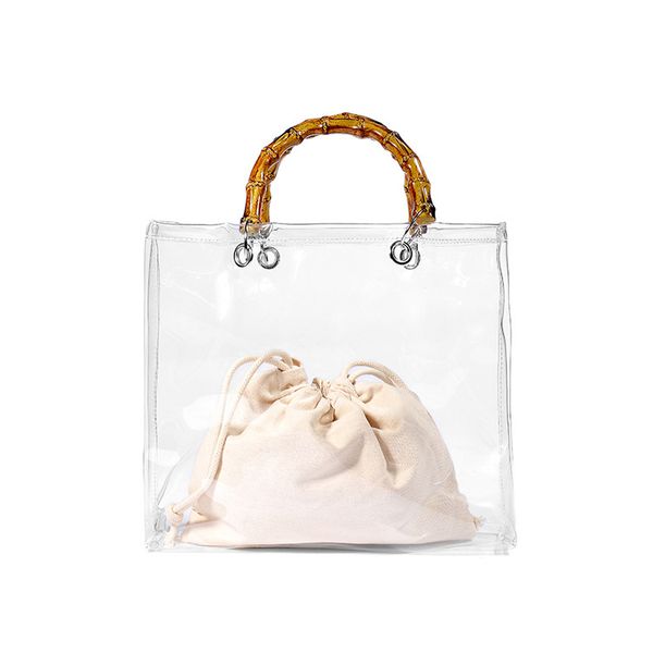 

new transparent bag for women 2018 handbag with bamboo handle summer small chain crossbody bags ladies straw beach bags