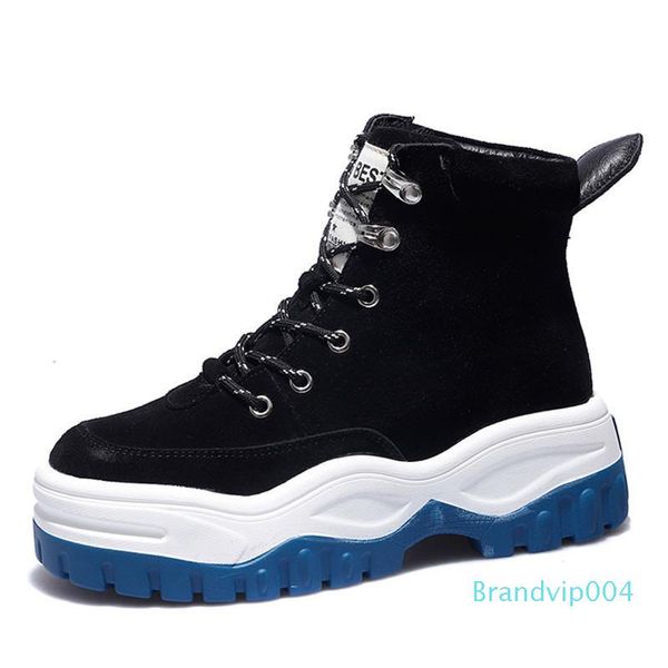 

adboov cow suede ankle boots women genuine leather high sneakers women flat platform winter shoes botas mujer invierno, Black