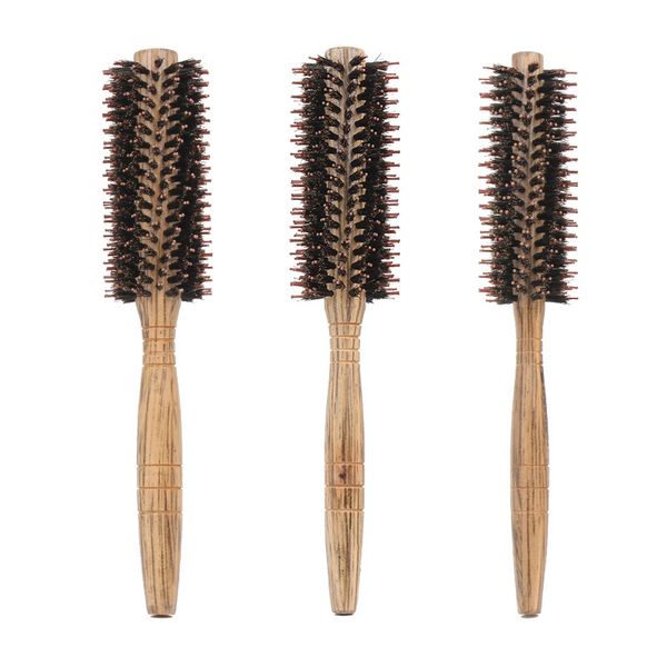 

3pcs/set 3 sizes bristle nylon wooden handle hair roller combs hair curling straight hairbrush detangling brush baber 1318, Silver