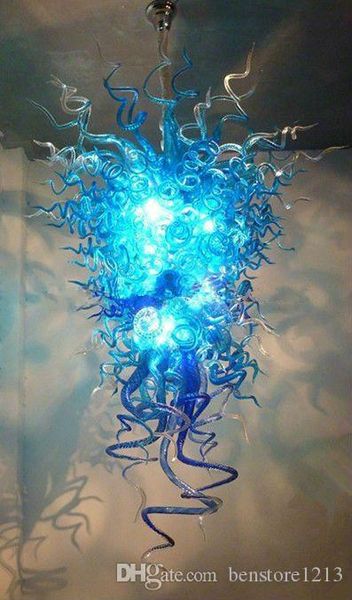 

home decorative chandelier crystals blue color long shape industrial vintage hanging blown glass led chain pendant light