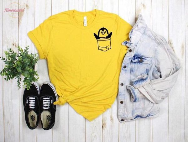 

funny penguin pocket print women tshirt cotton casual funny t shirt gift 90s lady yong girl drop ship s 879, White
