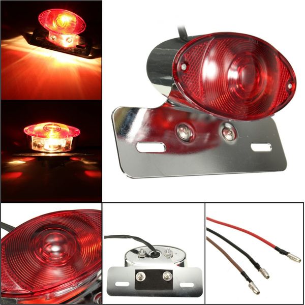 

5w мотоцикл заднего cat eye brake tail light red объектив с chrome номерного знака кронштейном