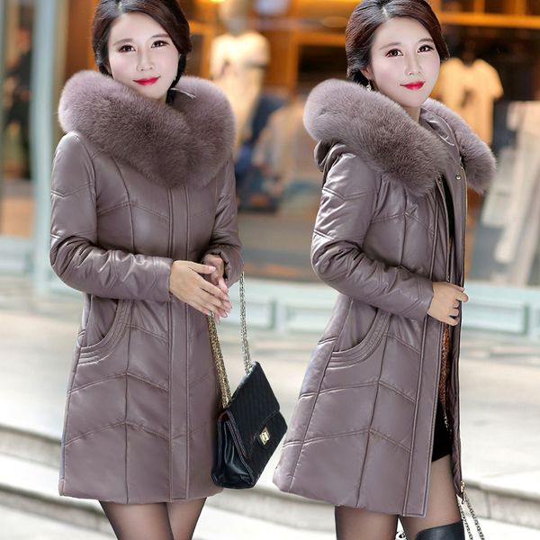 

kmetram real leather jacket winter jacket women fur collar korean long coat female down plus size chaqueta mujer my3415, Black