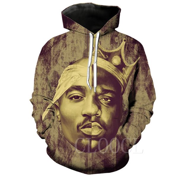 

2019 new hip hop fashion hoodies rapper 2pac tupac biggie smalls sweatshirt streetwear 3d print men women harajuku hoody a581, Black