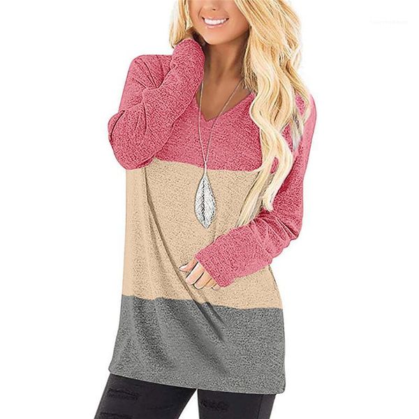 

fashion contrast color clothes casual long sleeve clothing womens designer v neck tshirts spring panelled long tees, White