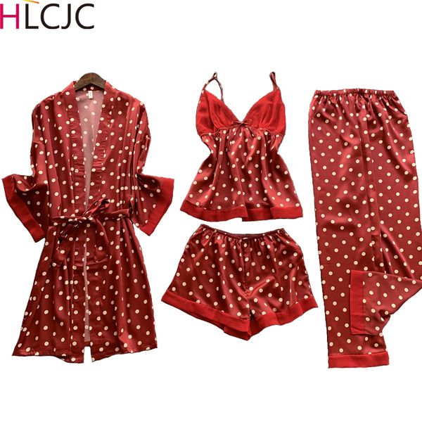 

lace pijamas pyjamas silk pyjamas set sleepwear nightwear satin sleep lounge women polka dot home clothes 2020 new homewear, Black;red
