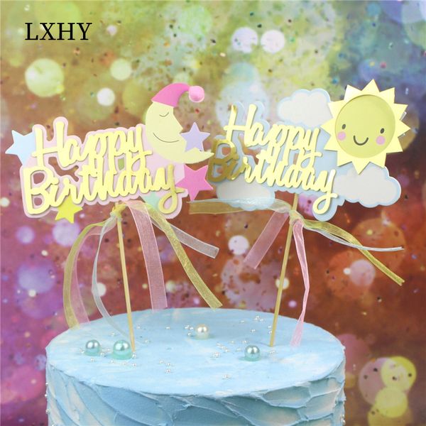 

lxhy sun and moon cake er happy birthday cake insert card baking decorations