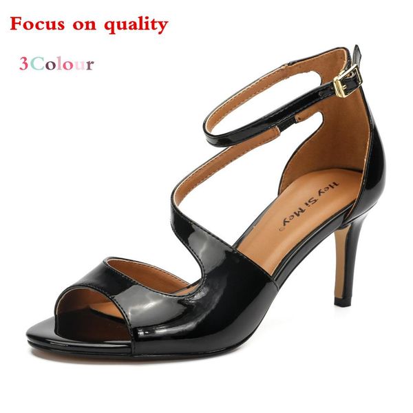 

8cm sale europe and america pu leather rubber sole high heel hollow sandals rose red temperament goddess shoes, Black
