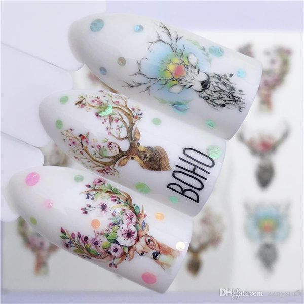 

5 листов ногтей наклейка цветок декали животное flamingo deer бабочка nail art water transfer slider фольги украшение, Black