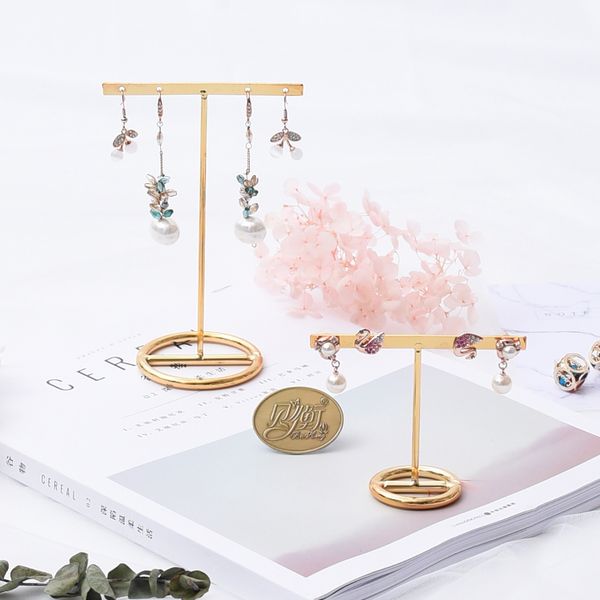 

metal earrings display stand gold earrings display rack t-shape showcase, Pink;blue