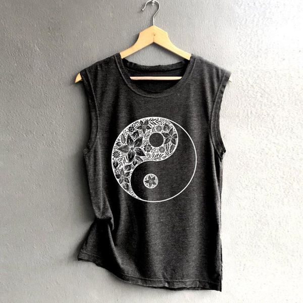 

women tank summer sleeveless camis ying yang print shirt vintage casual loose chinese tank soft female ropa mujer, White