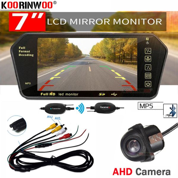

koorinwoo wireless car tft monitor mirror 7 screen display handsbluetooth mp5 ccd rear view reversing camera backup parking