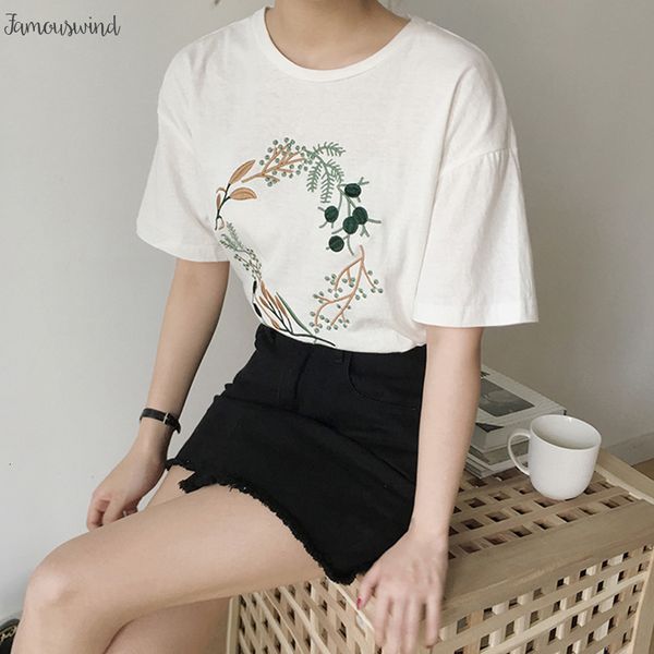 

2019 fresh small тенниска лета вышивки с коротким рукавом женщин корейской harajuku тенниски femme корейский короткие одежды, White