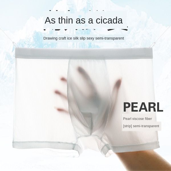 

men's boxer all-transparent striped ice shorts and underwear silk boxer underwear men's youth shorts, Black;white