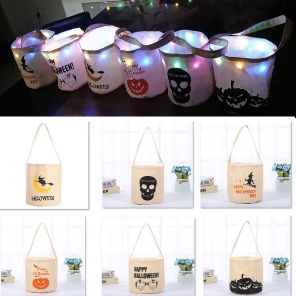 

halloween decoration candy bucket bag led night canvas handbag bag cartoon storage bag for pumpkin ghost skull party gift fa2034