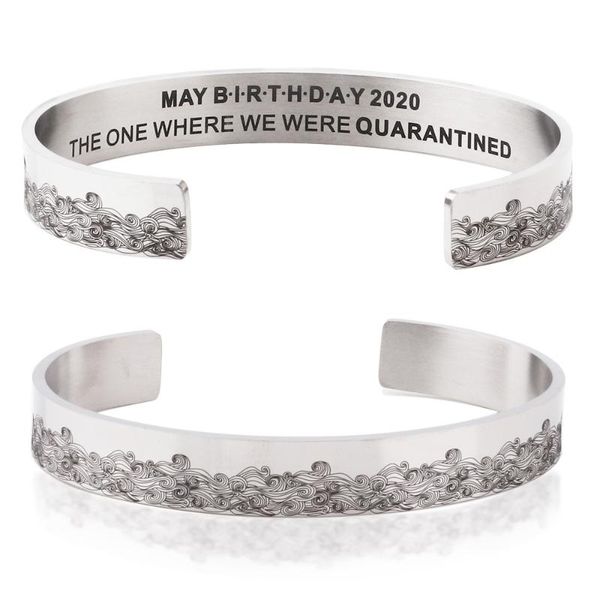 

2020 europe and the united states selling titanium steel bracelet may (january-december) birthday 2020 quarantine sea wave lette, Black