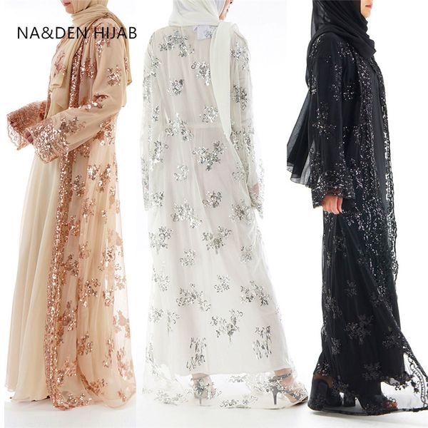 

women abaya muslim dress luxury hi-q islam floral gold sequins embroidery full length eid kimono long front open fast shipping, Red