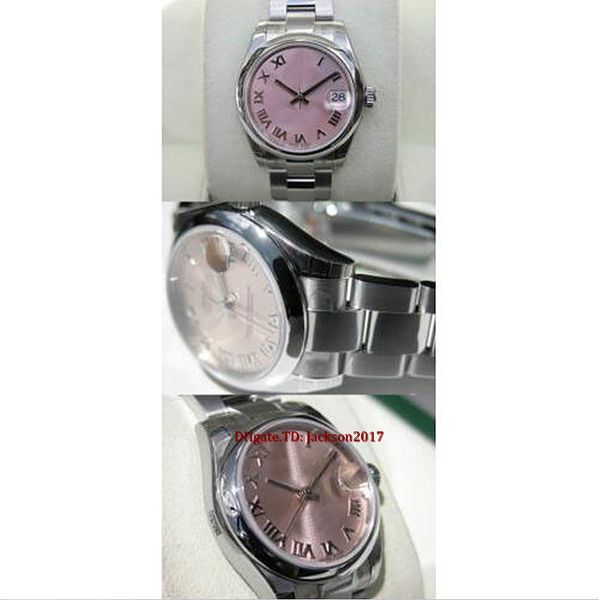 

original box certificate lady watches 178240 midsize stainless steel pink roman dial 31mm, Slivery;brown