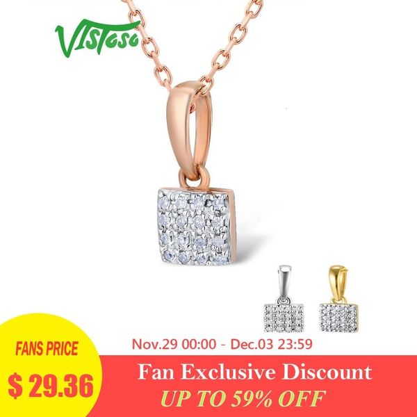 

vistoso gold pendants for women authentic 14k 585 rose white gold sparkling diamond simple square pendant wedding fine jewelry cj191128, Silver