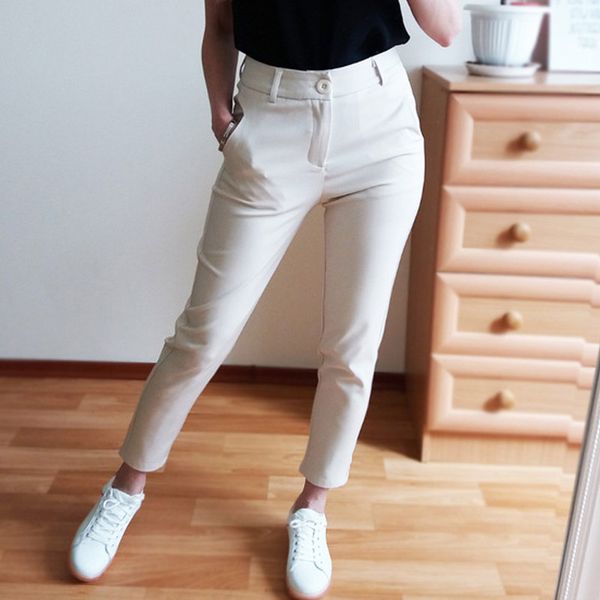 

style black women pants casual pencil pants elegant work trousers female casual pantalon femme 2019, Black;white