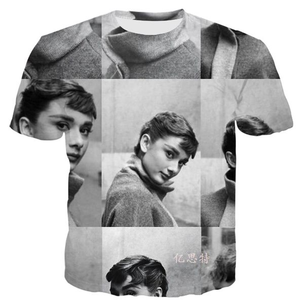 

audrey hepburn black and white 3d digital print t-shirt4, White;black