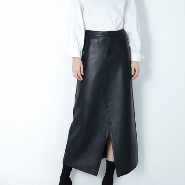 

2019 new fashion genuine sheep leather skirt e27, Black