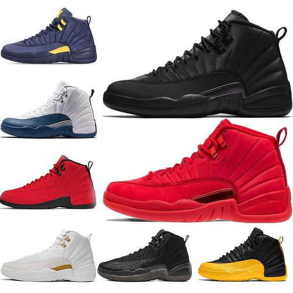 

с коробкой высокого качества 12 полуночный черный зимостойкий flu game мужчины баскетбол обувь новые 12s royal blue suede мастер спортивные